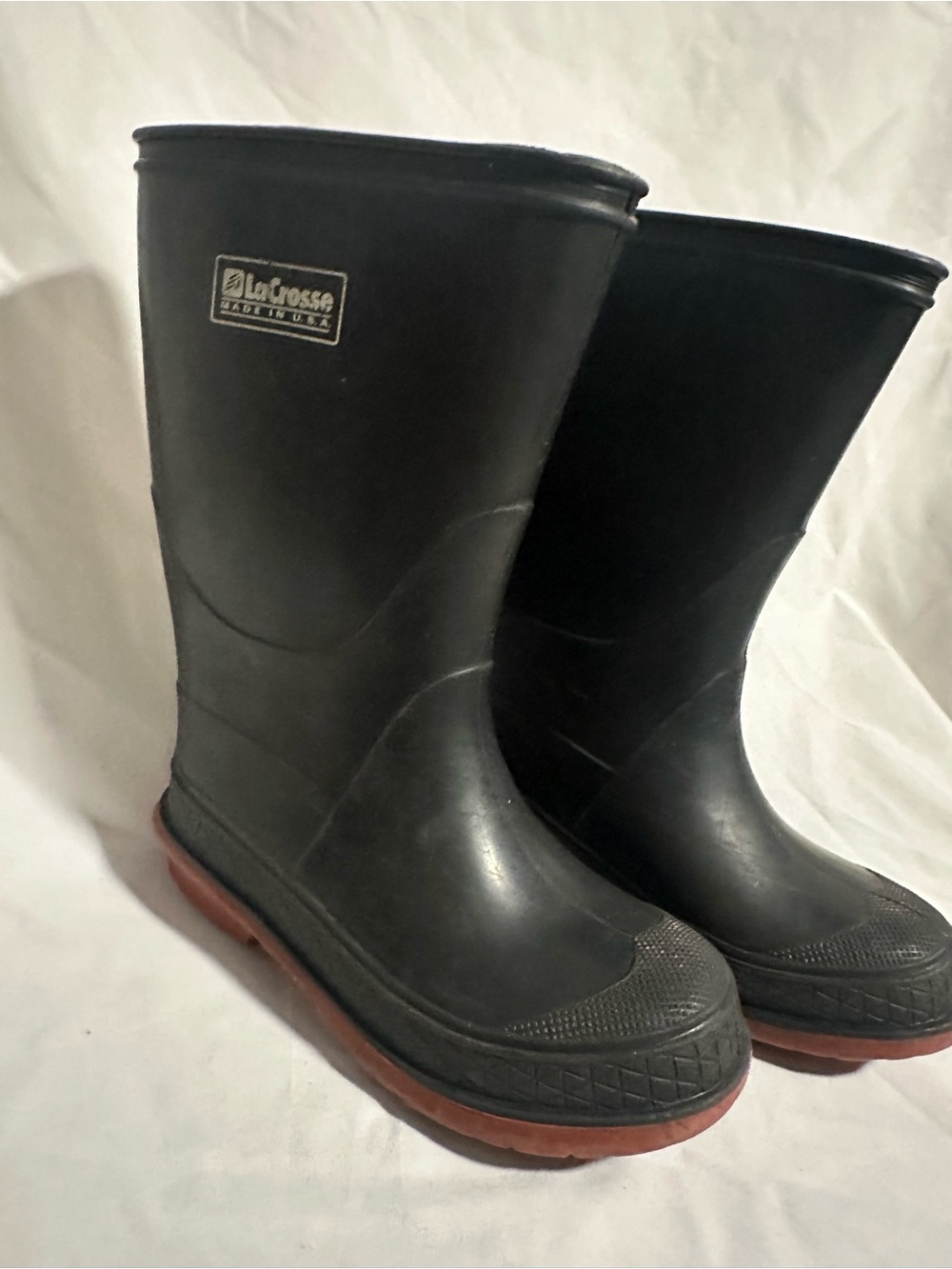 LaCrosse Black Rubber Rain Boots with Brown Soles